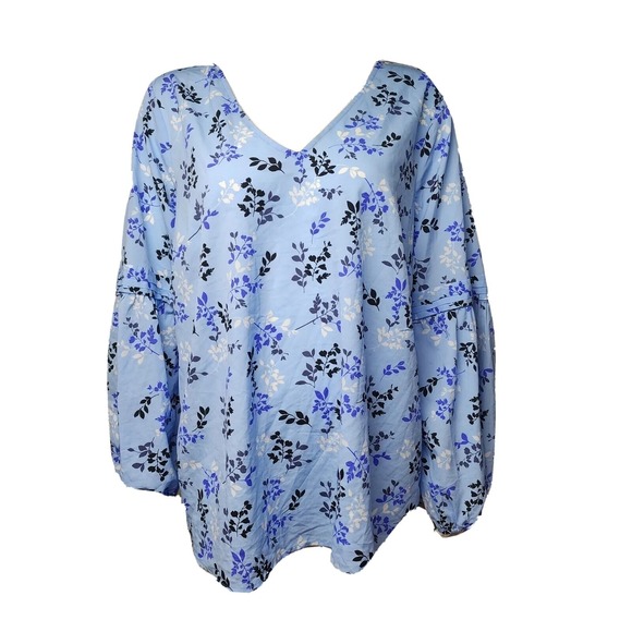 Lane Bryant Tops - Lane Bryant Top Shirt Womens 16 Blue Black Floral 3/4 Sleeve V Neck Feminine